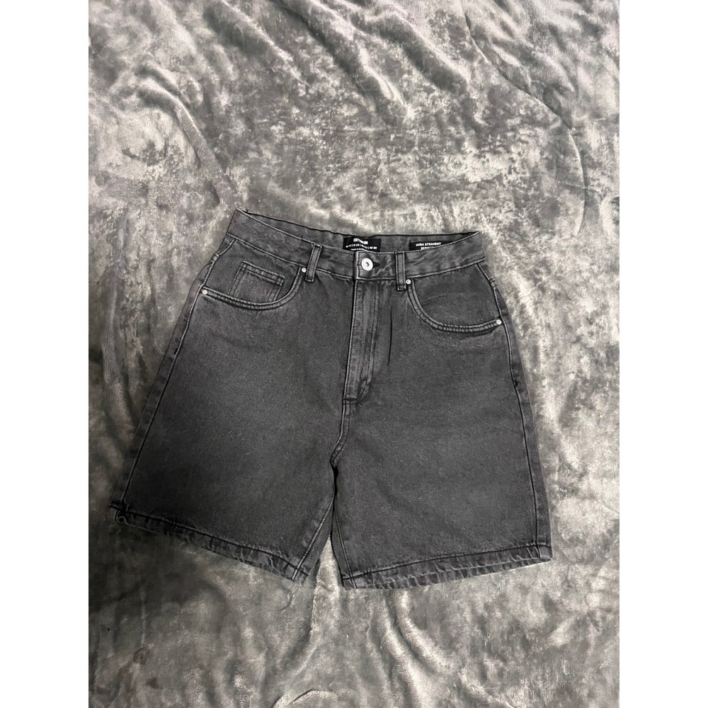 Cotton On High Straight Bermuda Denim Shorts Washed Black Grey Size 6 US